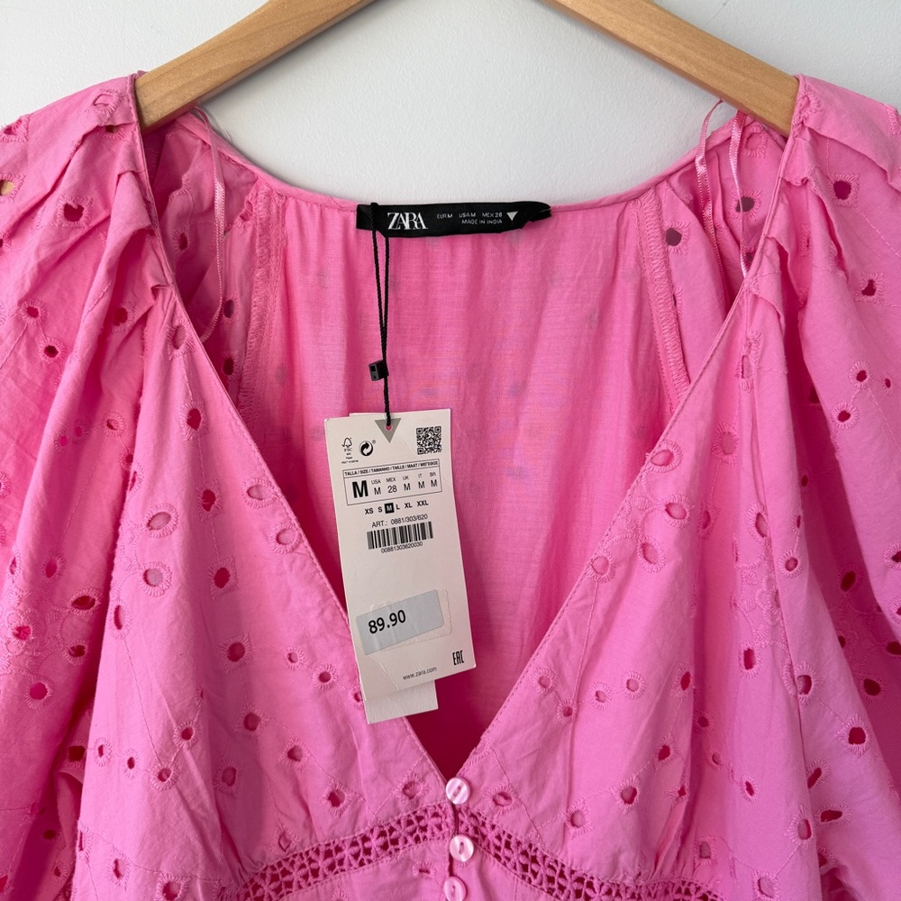 NWT | Zara Pink Openwork Embroidered Midi
V-neck Dress | Size M - Picture 12 of 13